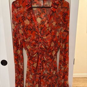 Free People orange Floral Blouse